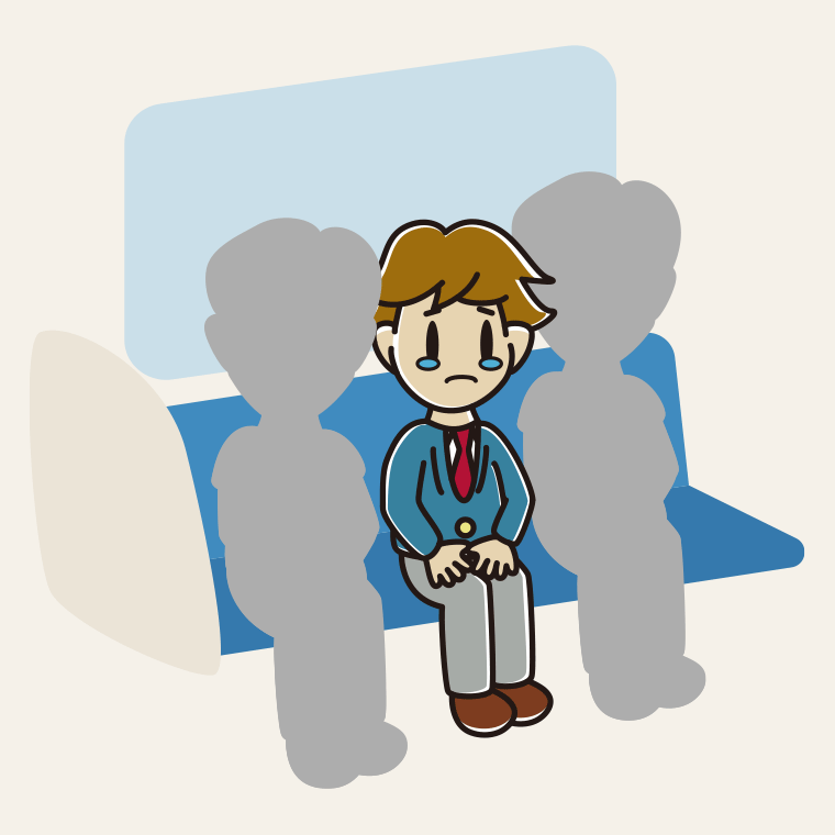 電車の座席で泣く男子高校生のイラスト【色、背景あり】PNG