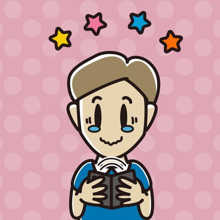 折りたたみスマホに感動する男性のイラスト【色、背景あり】PNG