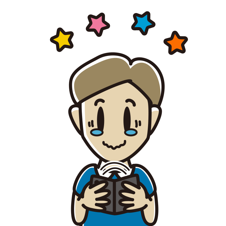 折りたたみスマホに感動する男性のイラスト【色あり、背景なし】透過PNG