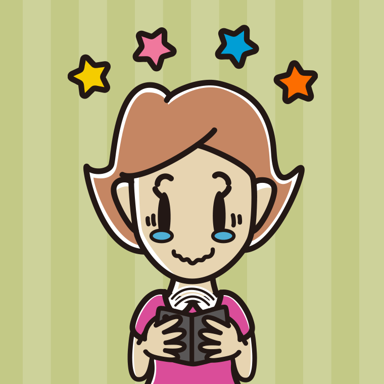 折りたたみスマホに感動する女性のイラスト【色、背景あり】PNG
