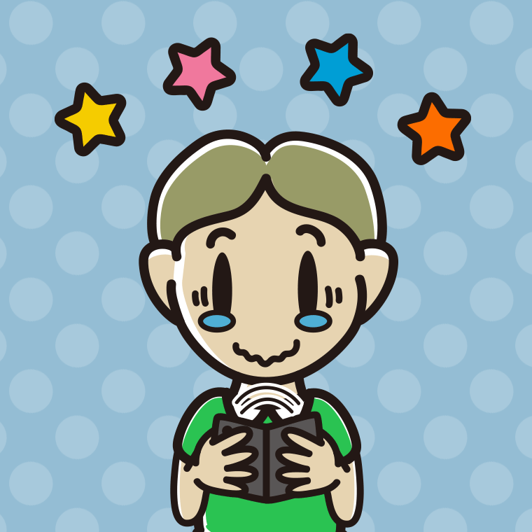 折りたたみスマホに感動する小学生男子のイラスト【色、背景あり】PNG