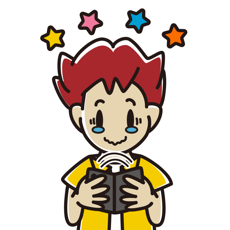 折りたたみスマホに感動する男子大学生のイラスト【色あり、背景なし】透過PNG