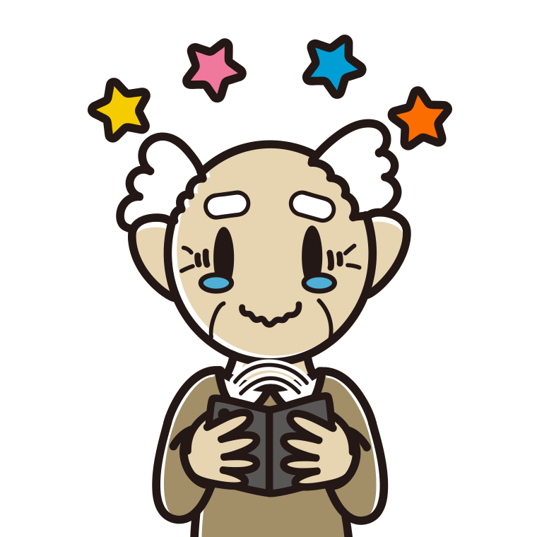折りたたみスマホに感動するおじいさんのイラスト【色あり、背景なし】透過PNG