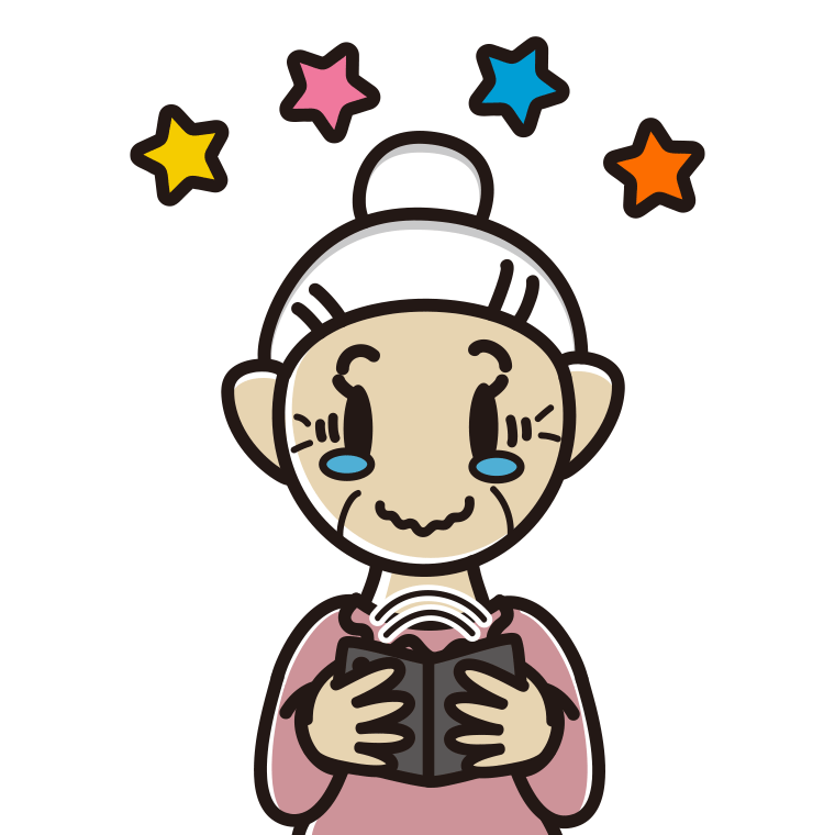 折りたたみスマホに感動するおばあさんのイラスト【色あり、背景なし】透過PNG