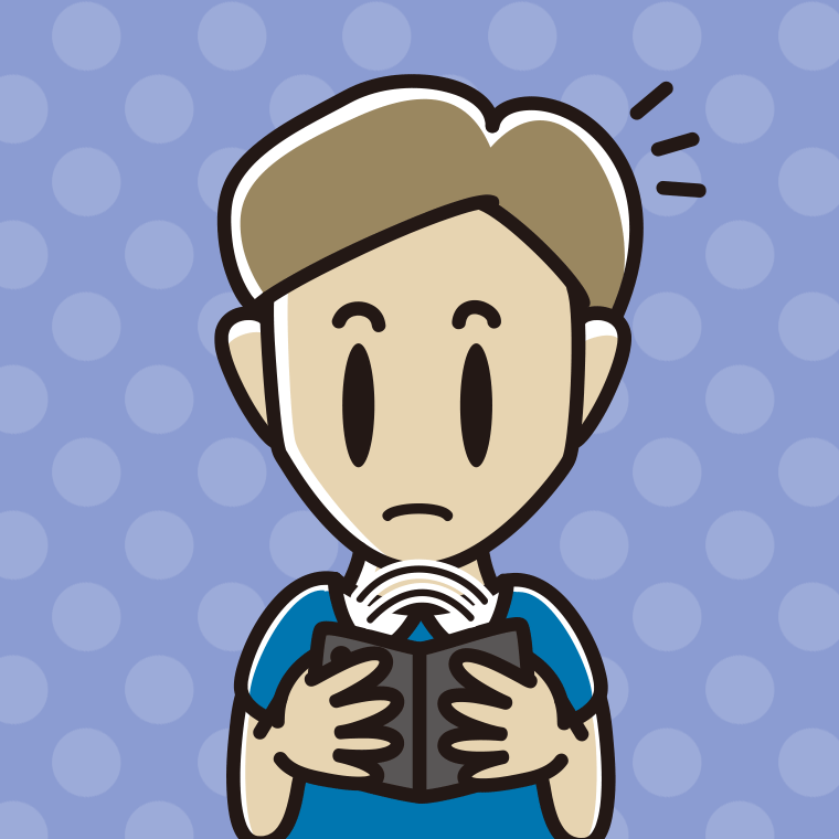 折りたたみスマホで何かに気付く男性のイラスト【色、背景あり】PNG