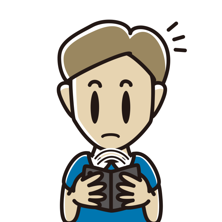 折りたたみスマホで何かに気付く男性のイラスト【色あり、背景なし】透過PNG