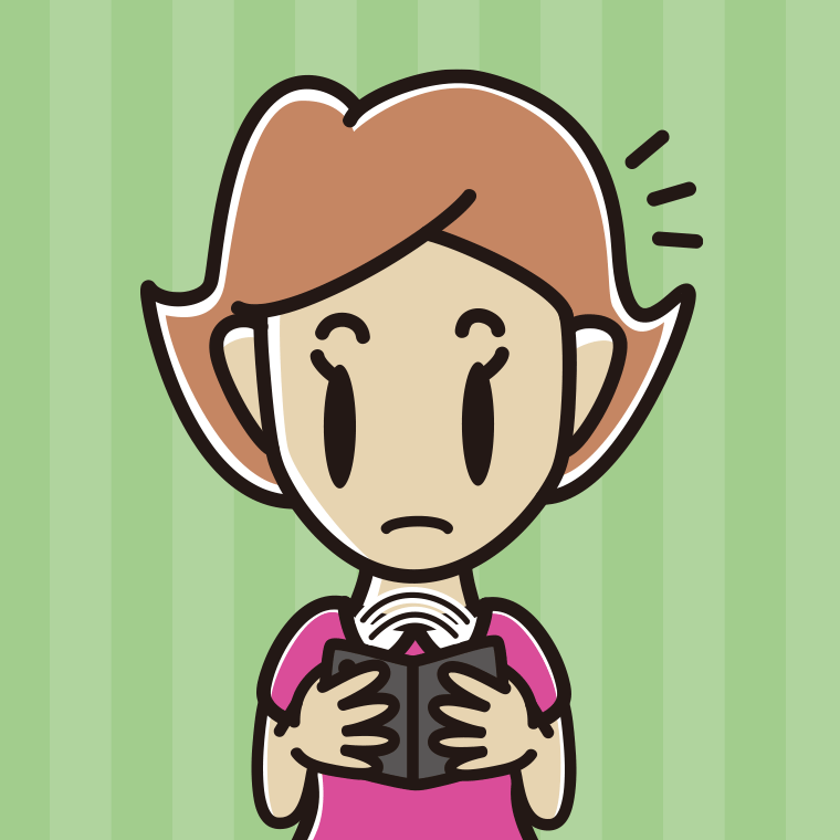 折りたたみスマホで何かに気付く女性のイラスト【色、背景あり】PNG