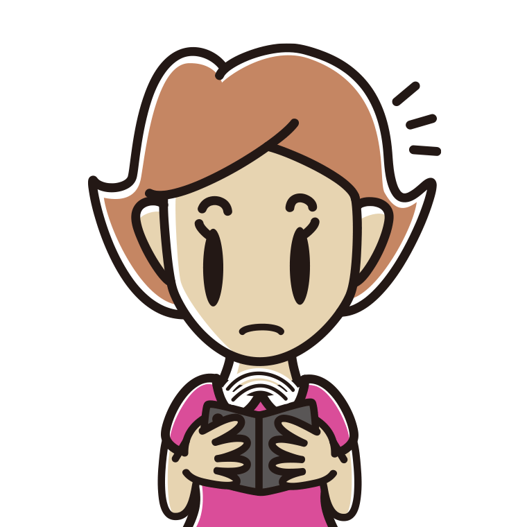 折りたたみスマホで何かに気付く女性のイラスト【色あり、背景なし】透過PNG