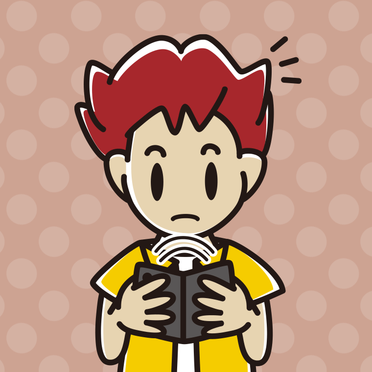 折りたたみスマホで何かに気付く男子大学生のイラスト【色、背景あり】PNG
