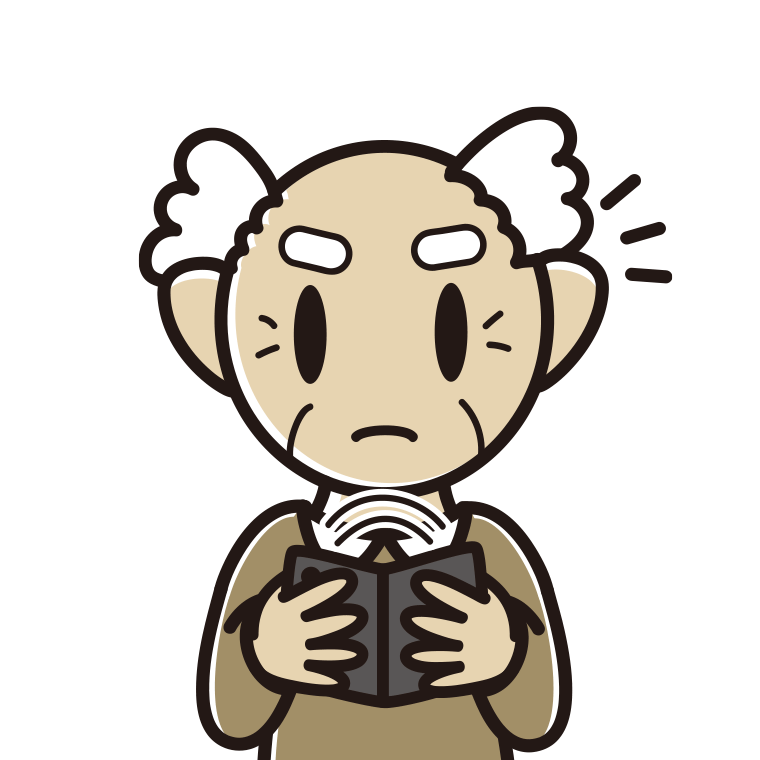折りたたみスマホで何かに気付くおじいさんのイラスト【色あり、背景なし】透過PNG