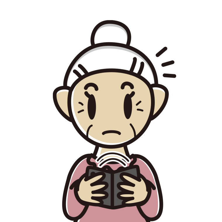 折りたたみスマホで何かに気付くおばあさんのイラスト【色あり、背景なし】透過PNG