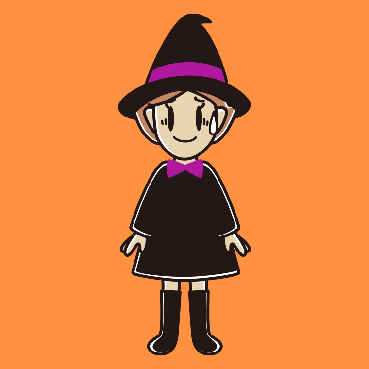 苦笑いするハロウィンのコスプレ姿の女性のイラスト【色、背景あり】PNG