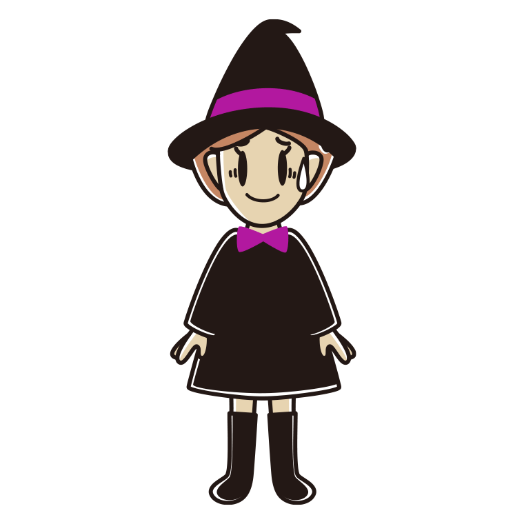 苦笑いするハロウィンのコスプレ姿の女性のイラスト【色あり、背景なし】透過PNG