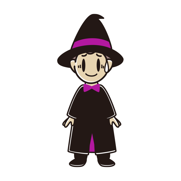 苦笑いするハロウィンのコスプレ姿の男子中学生のイラスト【色あり、背景なし】透過PNG