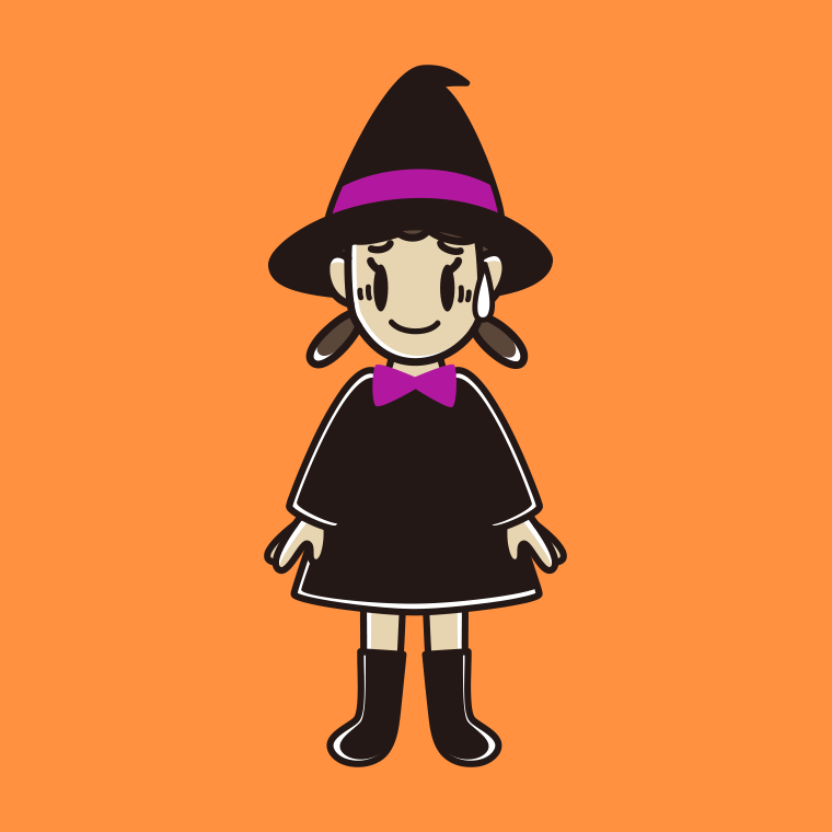 苦笑いするハロウィンのコスプレ姿の女子中学生のイラスト【色、背景あり】PNG