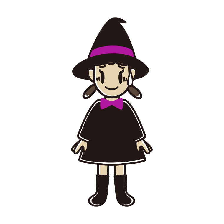 苦笑いするハロウィンのコスプレ姿の女子中学生のイラスト【色あり、背景なし】透過PNG
