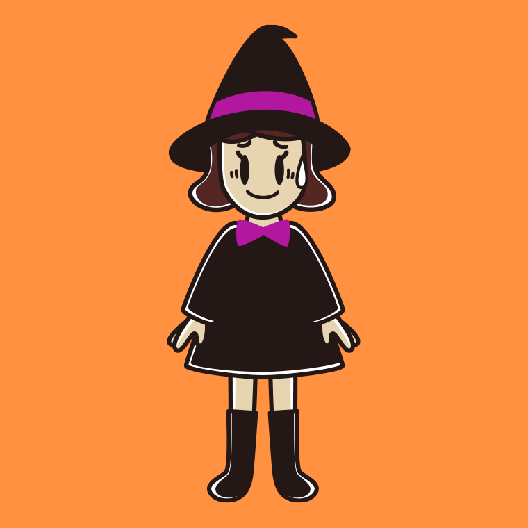 苦笑いするハロウィンのコスプレ姿の女子高校生のイラスト【色、背景あり】PNG