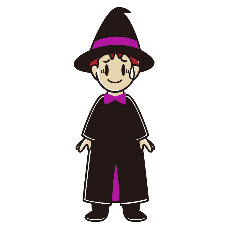 苦笑いするハロウィンのコスプレ姿の男子大学生のイラスト【色あり、背景なし】透過PNG