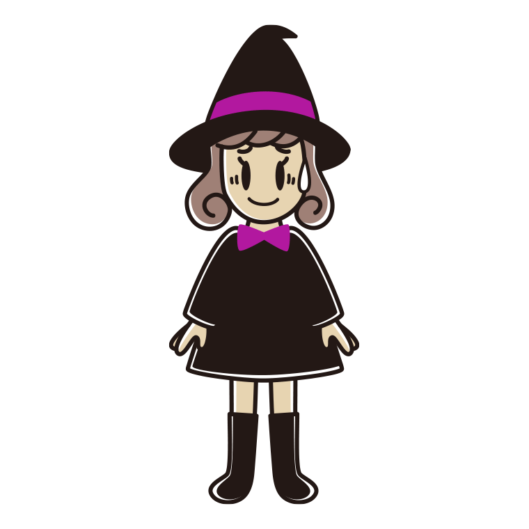 苦笑いするハロウィンのコスプレ姿の女子大学生のイラスト【色あり、背景なし】透過PNG