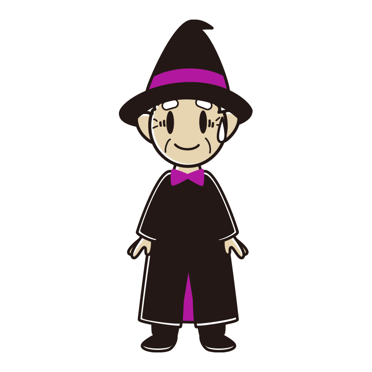 苦笑いするハロウィンのコスプレ姿のおじいさんのイラスト【色あり、背景なし】透過PNG