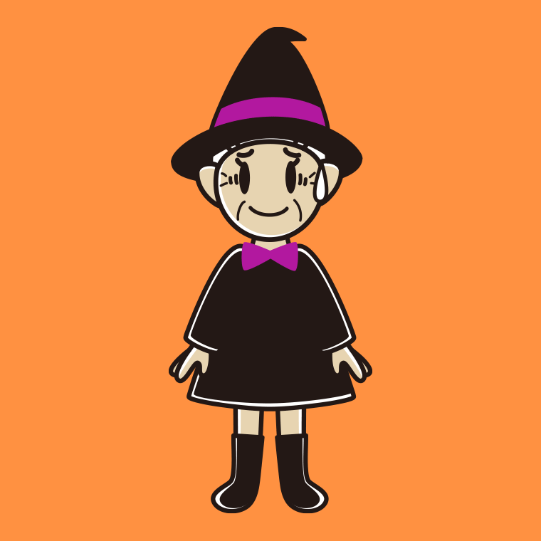 苦笑いするハロウィンのコスプレ姿のおばあさんのイラスト【色、背景あり】PNG