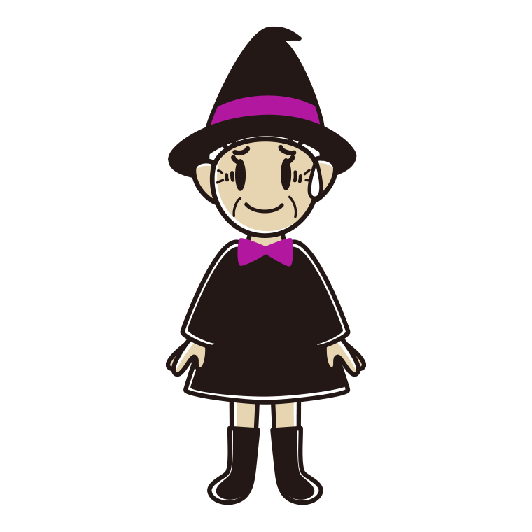 苦笑いするハロウィンのコスプレ姿のおばあさんのイラスト【色あり、背景なし】透過PNG