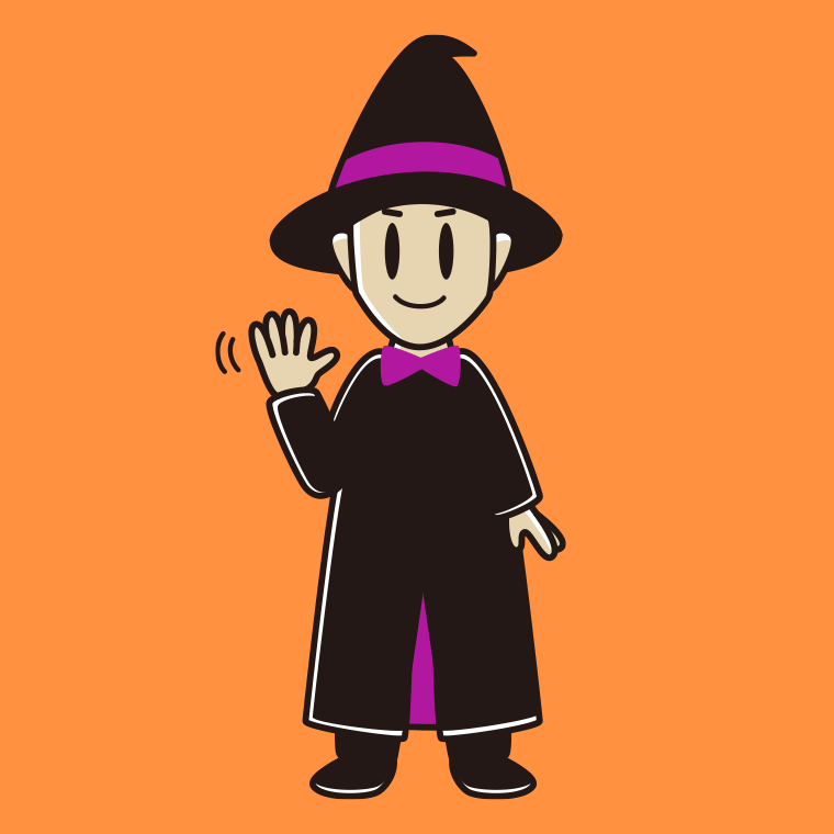 【フリー素材】手を振るハロウィンのコスプレ姿の男性のイラスト