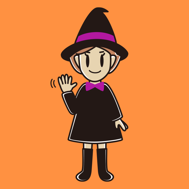 【フリー素材】手を振るハロウィンのコスプレ姿の女性のイラスト