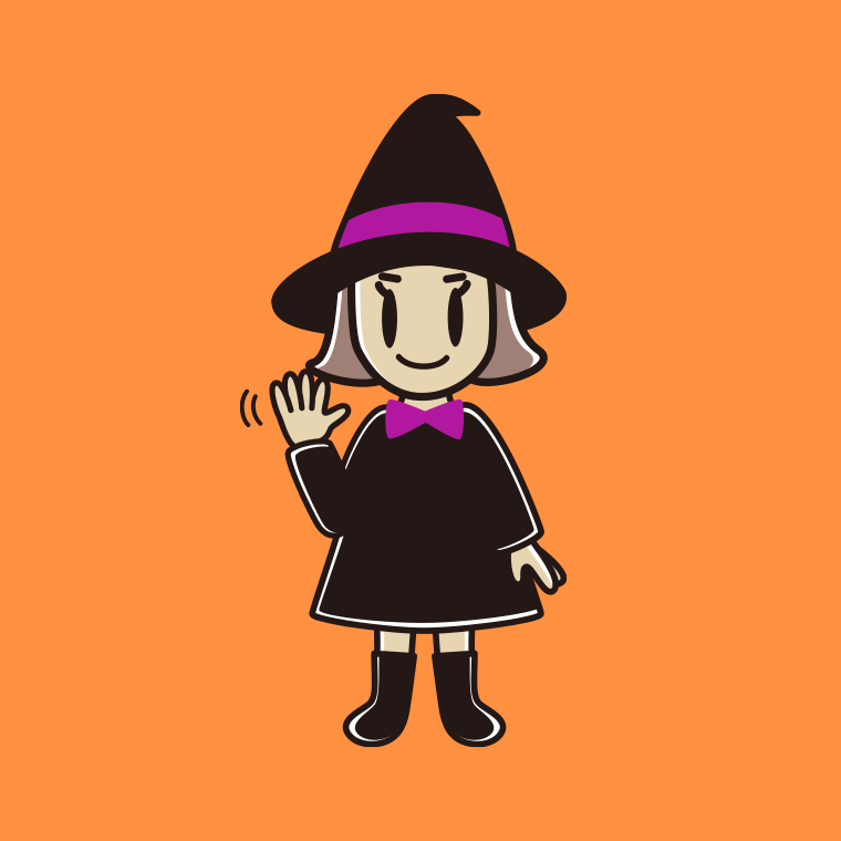 【フリー素材】手を振るハロウィンのコスプレ姿の小学生女子のイラスト