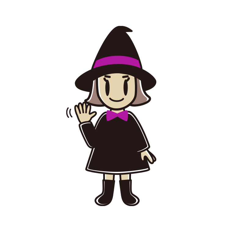 手を振るハロウィンのコスプレ姿の小学生女子のイラスト【色あり、背景なし】透過PNG