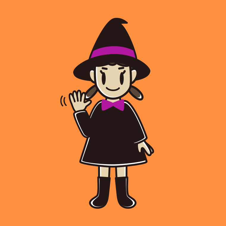 手を振るハロウィンのコスプレ姿の女子中学生のイラスト【色、背景あり】PNG