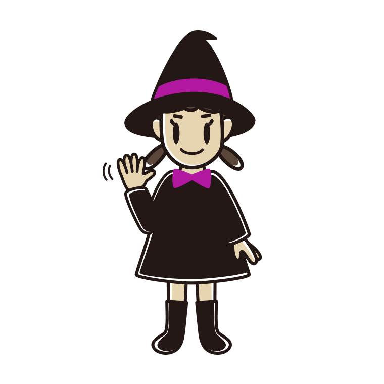 手を振るハロウィンのコスプレ姿の女子中学生のイラスト【色あり、背景なし】透過PNG
