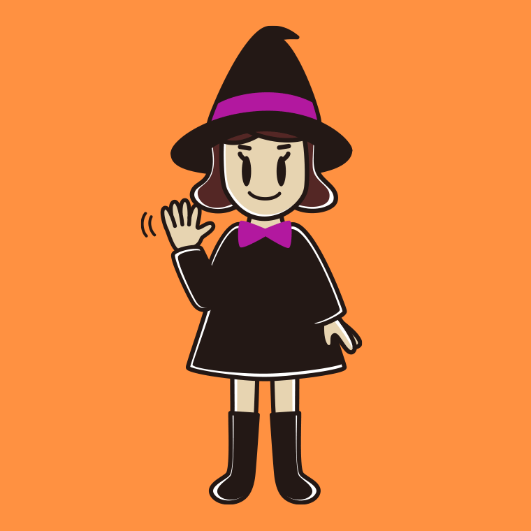 手を振るハロウィンのコスプレ姿の女子高校生のイラスト【色、背景あり】PNG