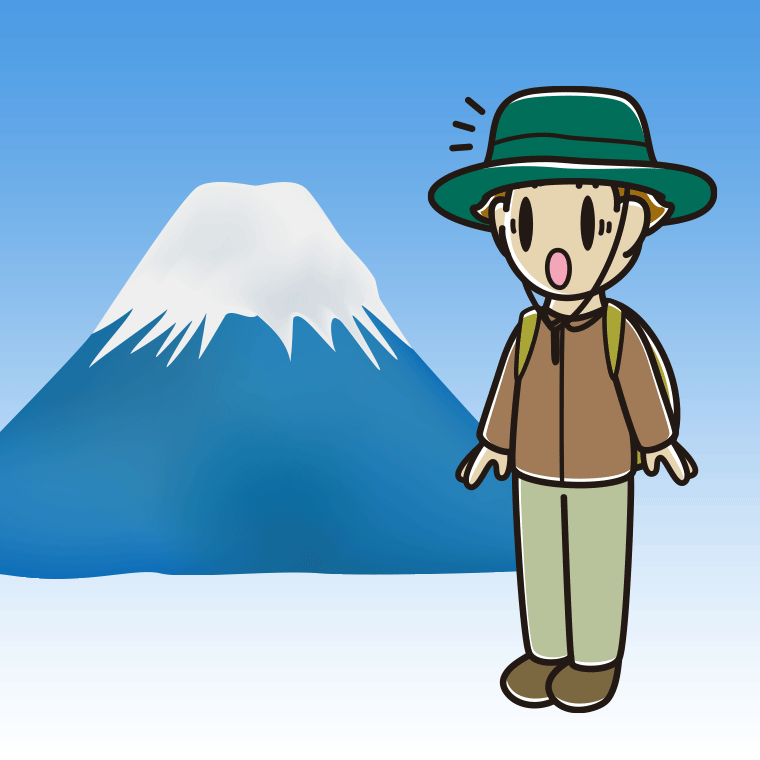 富士山で驚く男子高校生のイラスト【色、背景あり】PNG