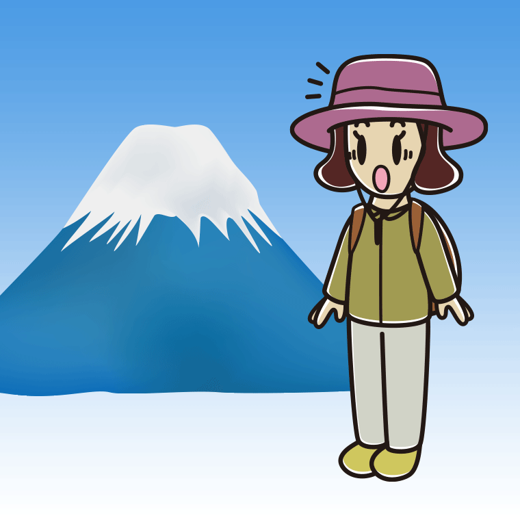富士山で驚く女子高校生のイラスト【色、背景あり】PNG