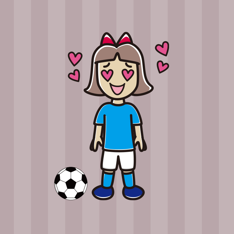 目がハートのサッカーのユニフォーム姿の小学生女子のイラスト【色、背景あり】PNG