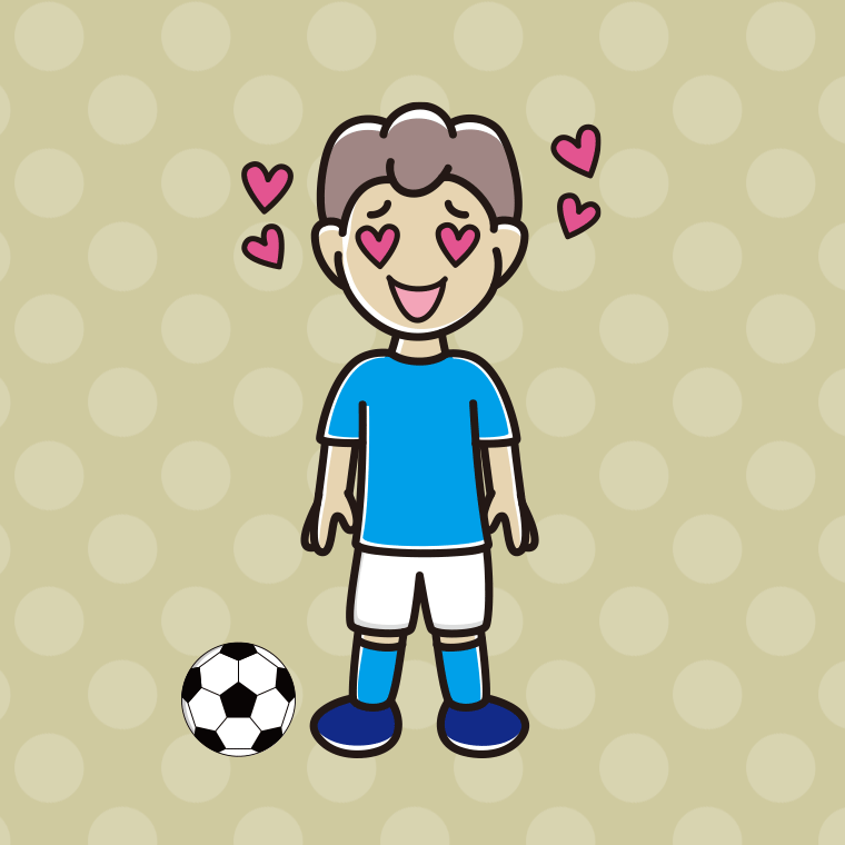 目がハートのサッカーのユニフォーム姿の男子中学生のイラスト【色、背景あり】PNG