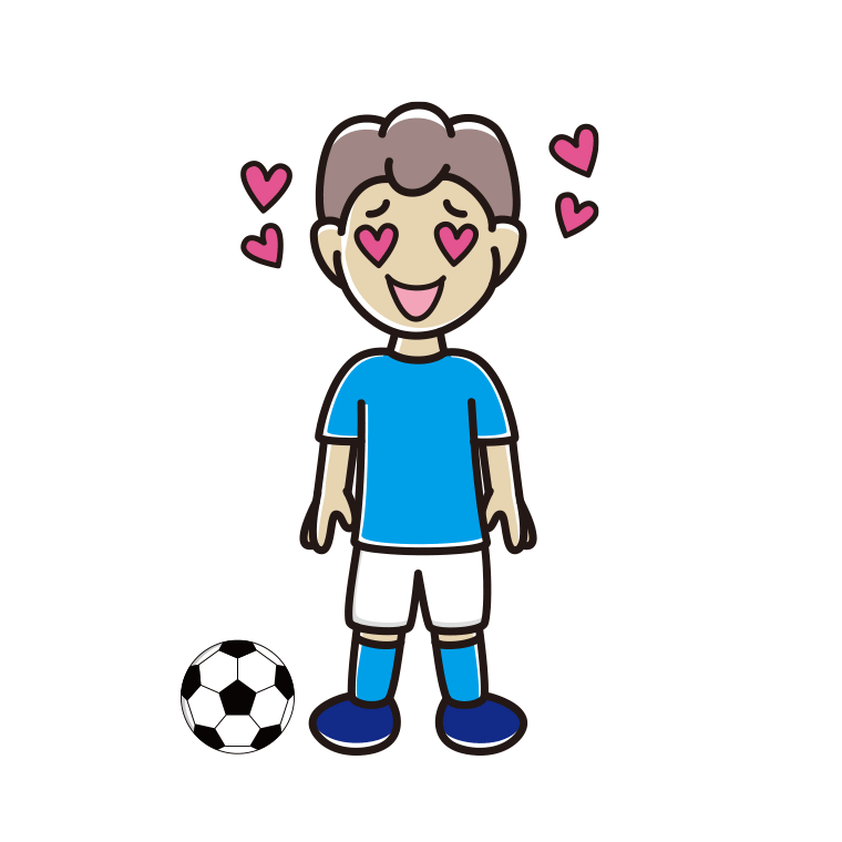 目がハートのサッカーのユニフォーム姿の男子中学生のイラスト【色あり、背景なし】透過PNG