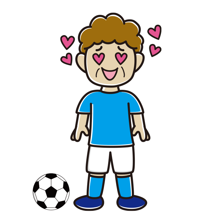 目がハートのサッカーのユニフォーム姿のおばさんのイラスト【色あり、背景なし】透過PNG