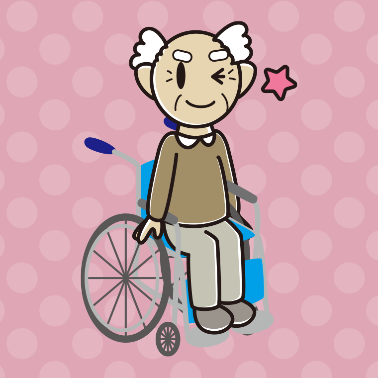 【フリー素材】車椅子でウインクするおじいさんのイラスト