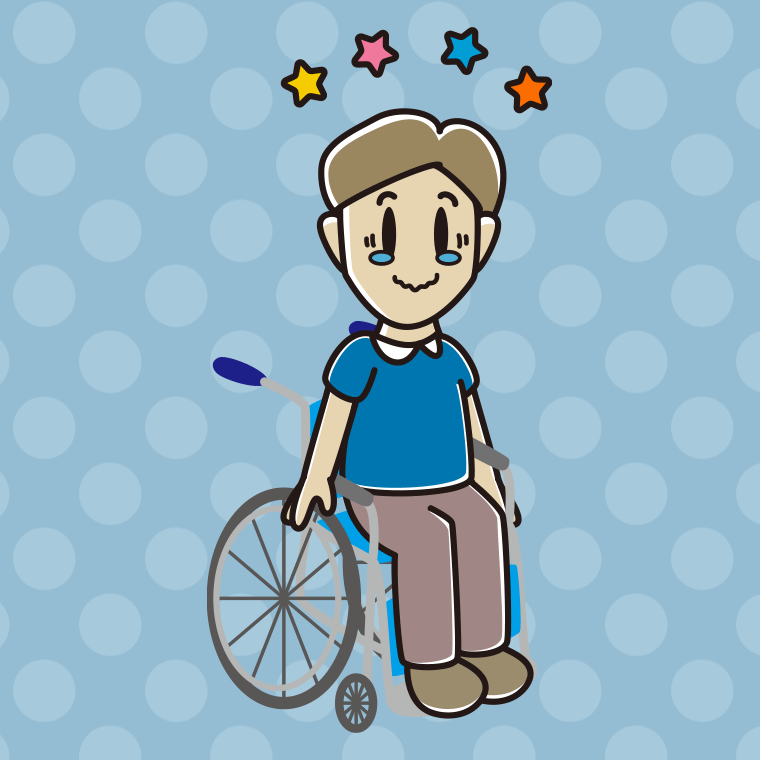 【フリー素材】車椅子でジーンとする男性のイラスト