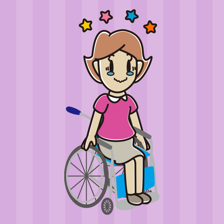 【フリー素材】車椅子でジーンとする女性のイラスト