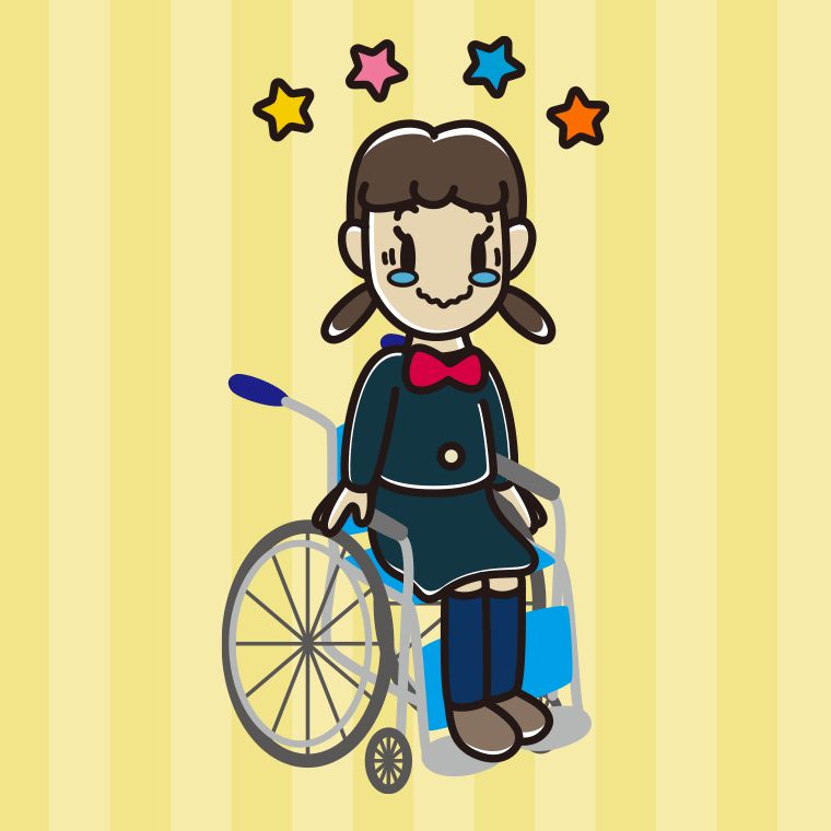 車椅子でジーンとする女子中学生のイラスト【色、背景あり】PNG