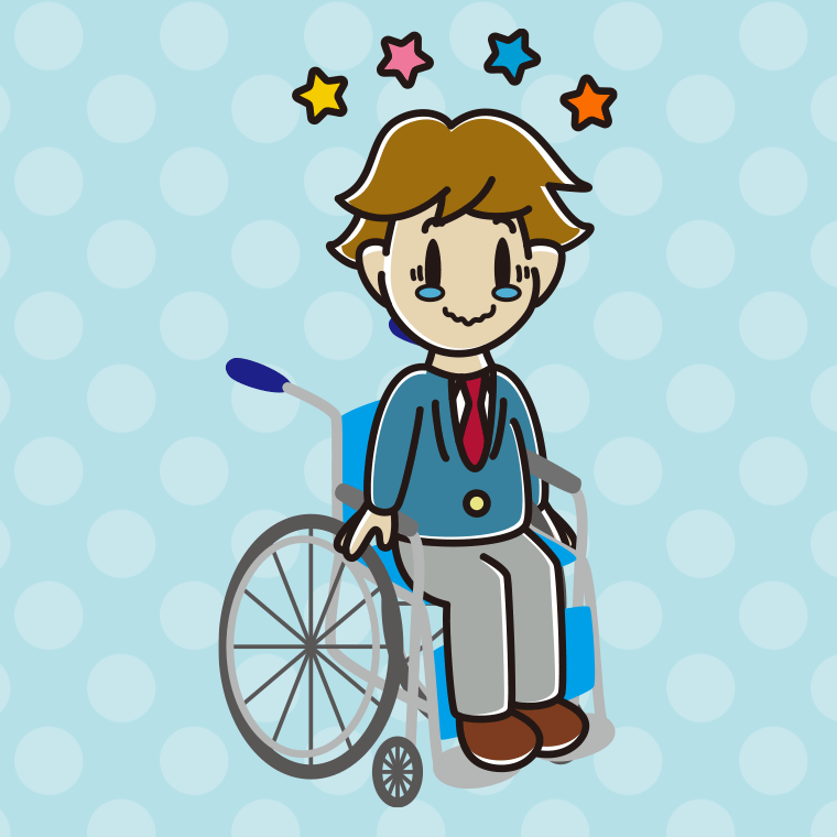 【フリー素材】車椅子でジーンとする男子高校生のイラスト