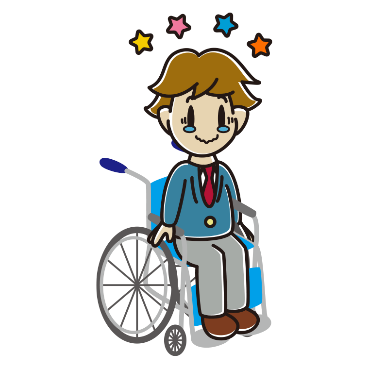 車椅子でジーンとする男子高校生のイラスト【色あり、背景なし】透過PNG