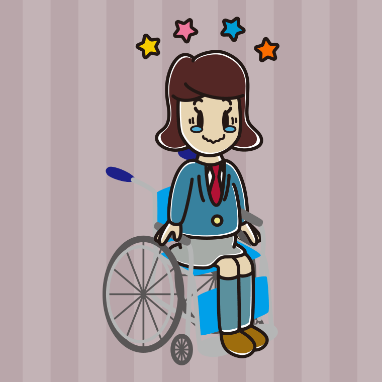 【フリー素材】車椅子でジーンとする女子高校生のイラスト