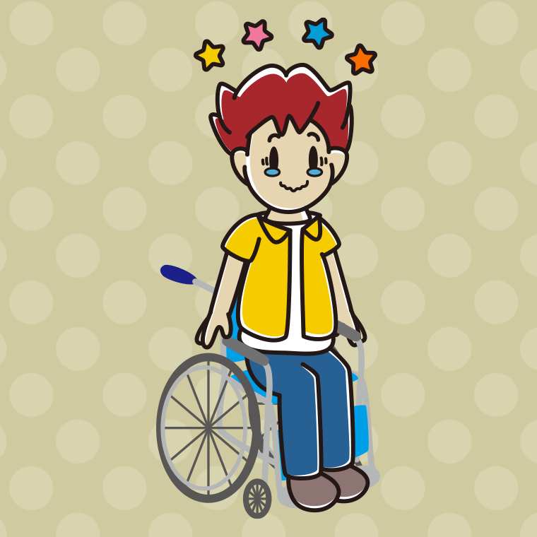 【フリー素材】車椅子でジーンとする男子大学生のイラスト