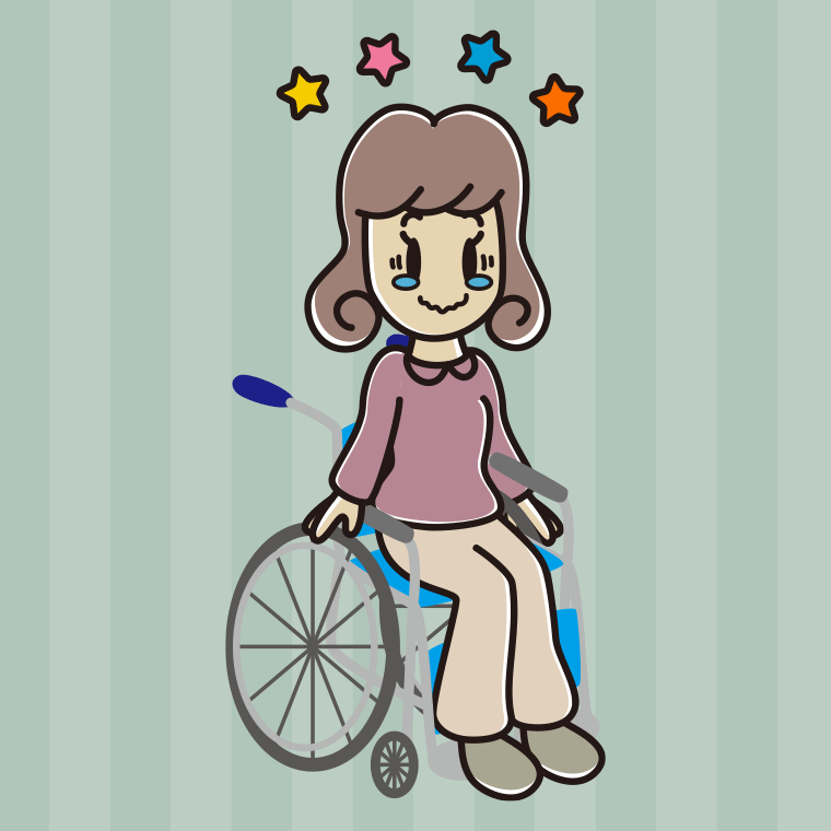 【フリー素材】車椅子でジーンとする女子大学生のイラスト