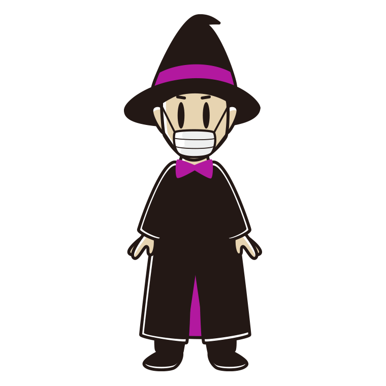 マスクをするハロウィンのコスプレ姿の男性のイラスト【色あり、背景なし】透過PNG