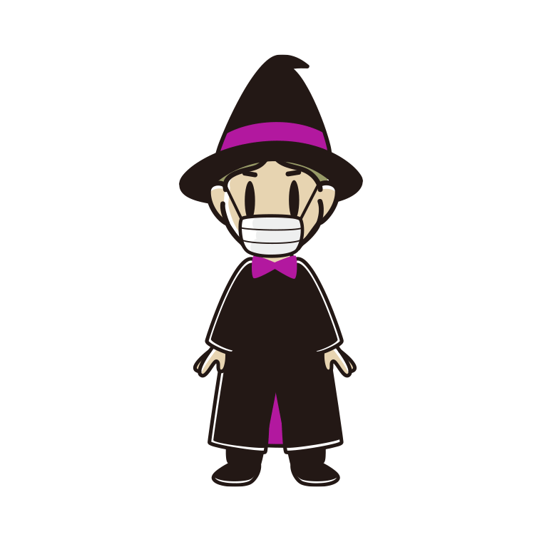 マスクをするハロウィンのコスプレ姿の小学生男子のイラスト【色あり、背景なし】透過PNG